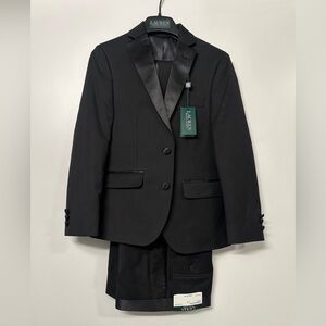 NWT Lauren Ralph Lauren Black 2-Piece Tuxedo Suit Satin Lapel 10R/25W Formal